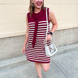 Polished Stripe Tie Shoulder Dress in Garnet - The Pink Pineapple 850