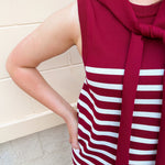 Polished Stripe Tie Shoulder Dress in Garnet - The Pink Pineapple 850