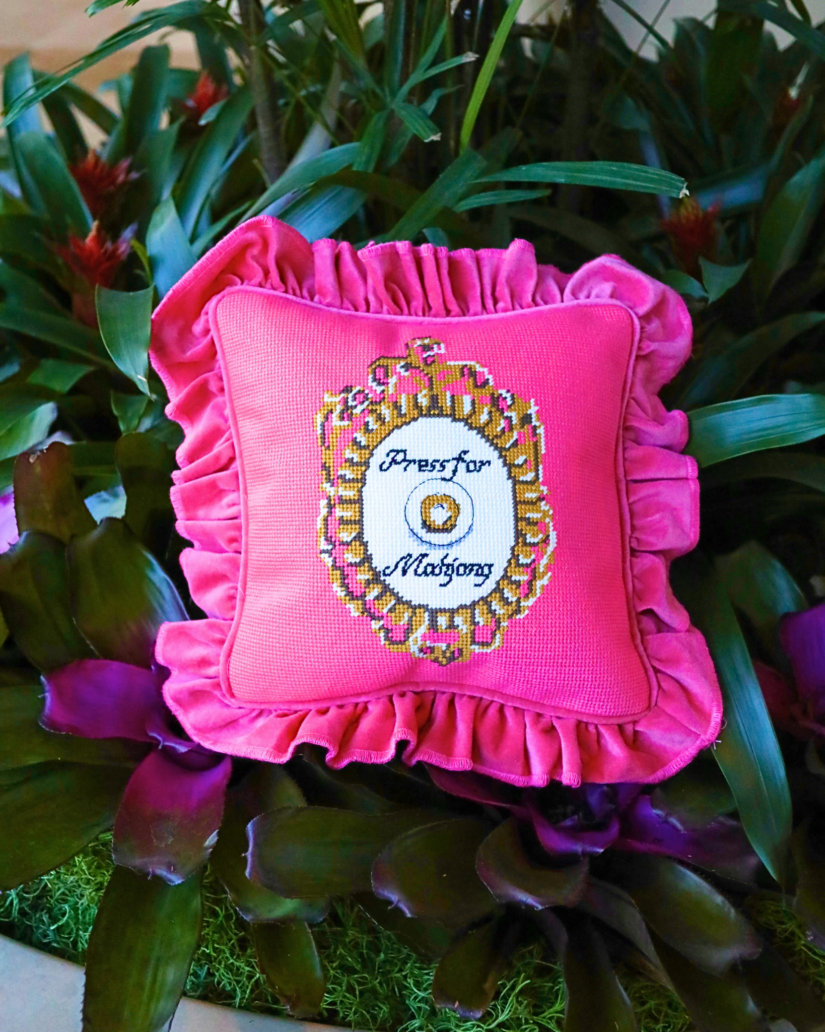 Press for Mahjong Needlepoint Pillow - The Pink Pineapple 850