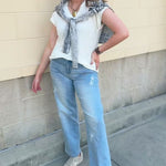 Ivory white knit woven V-neck sweater top