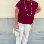Garnet sleeveless mock neck knit sweater vest mid-length
