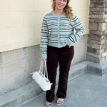Z Supply Medina Stripe Cardigan in Aqua Cloud with striped knit design