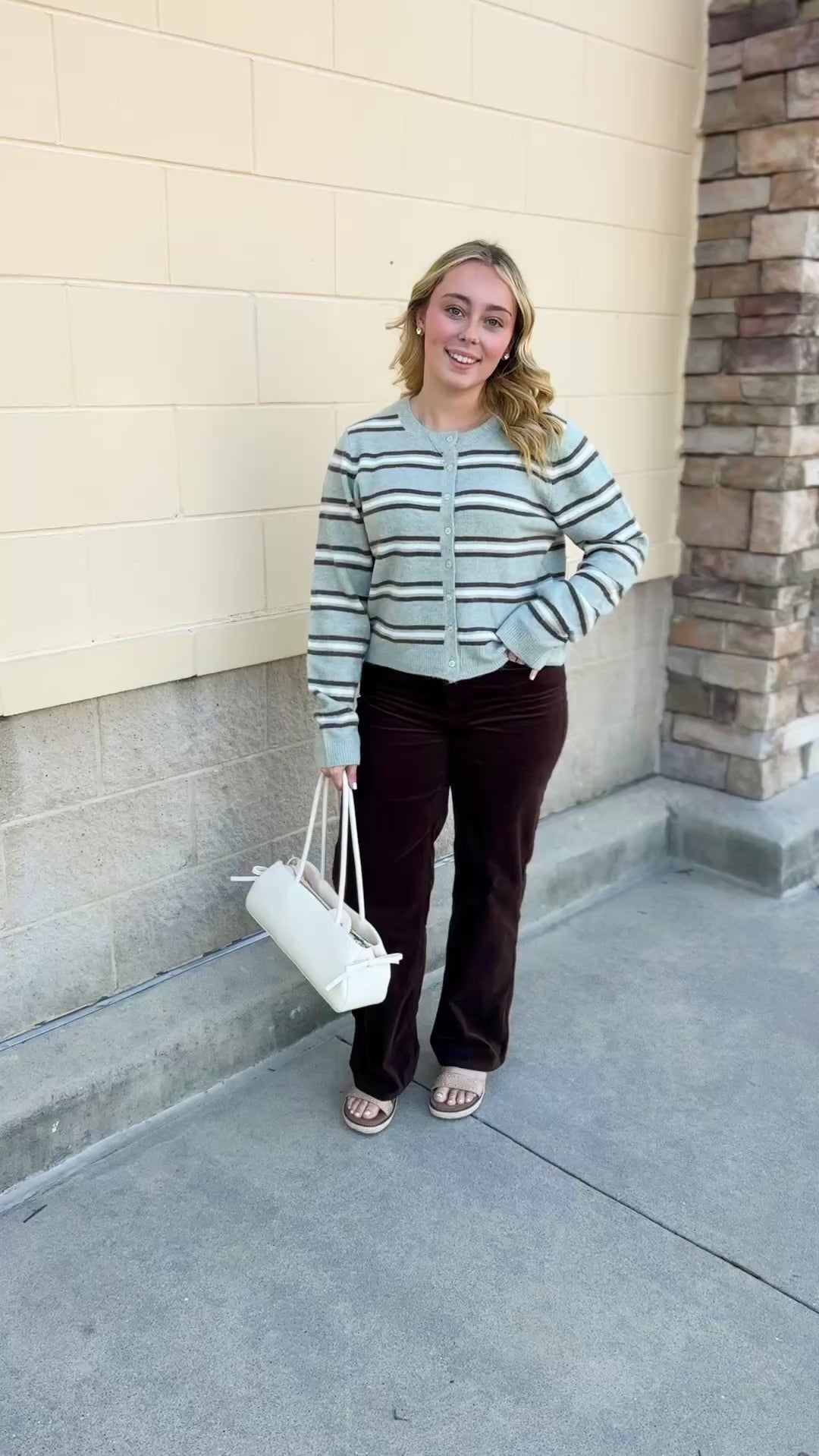 Z Supply Medina Stripe Cardigan in Aqua Cloud with striped knit design