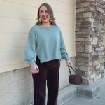 [Dear John] Trenton Casual Top in seafoam blue-green with long sleeves and small side slits at the hem