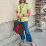 Solid green short-sleeve mock-neck top