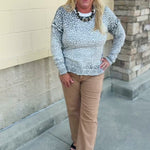Wildly Pretty cream sweatshirt with allover cheetah print and cream neckline