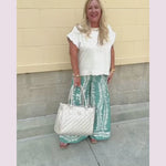United and Chic Scalloped Hemmed Linen Top in Oatmeal Serene Moments Wide Leg Pants