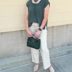 Sand stripe straight-leg pants with a relaxed tailored fit