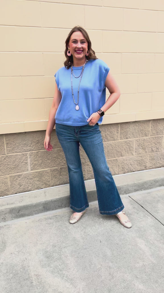 Light blue short sleeve knit sweater