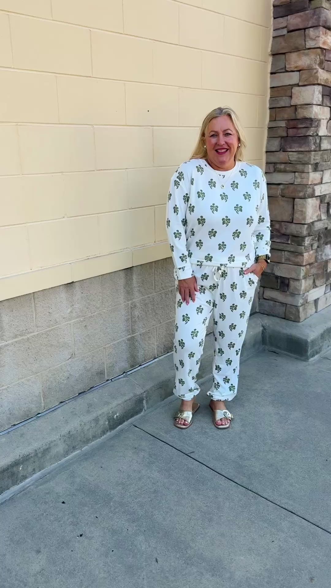 [Mary Square] Moonlit Grace Sophie Jogger Set in cream with green floral bundles