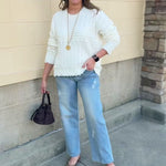 [Dear John] Heritage Stars Sweater white knit sweater with USA-inspired stars and stripes pattern