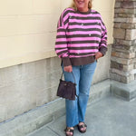 Tini Time Striped Relaxed Sweatshirt- The Pink Pineapple 850