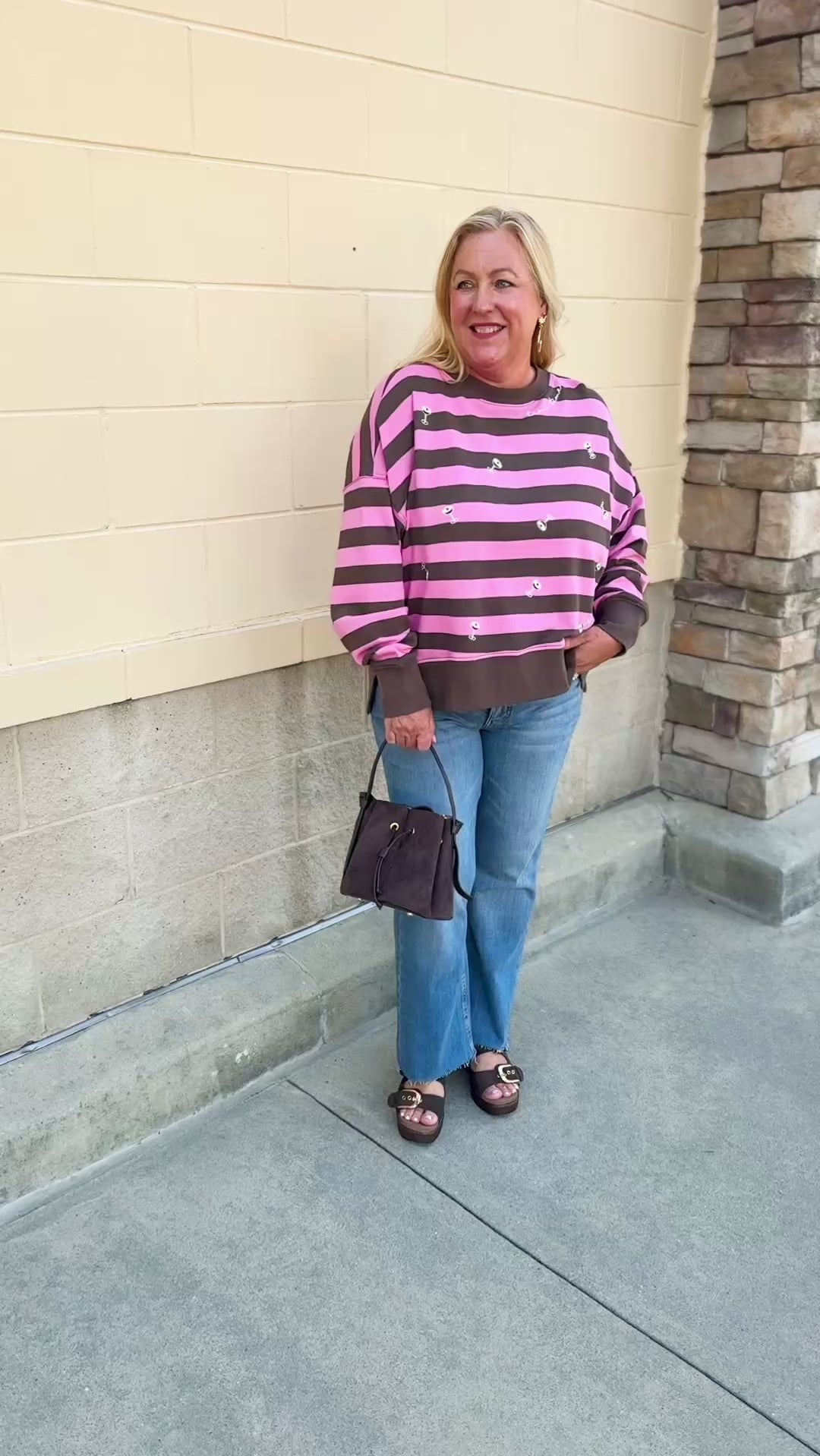 Tini Time Striped Relaxed Sweatshirt- The Pink Pineapple 850