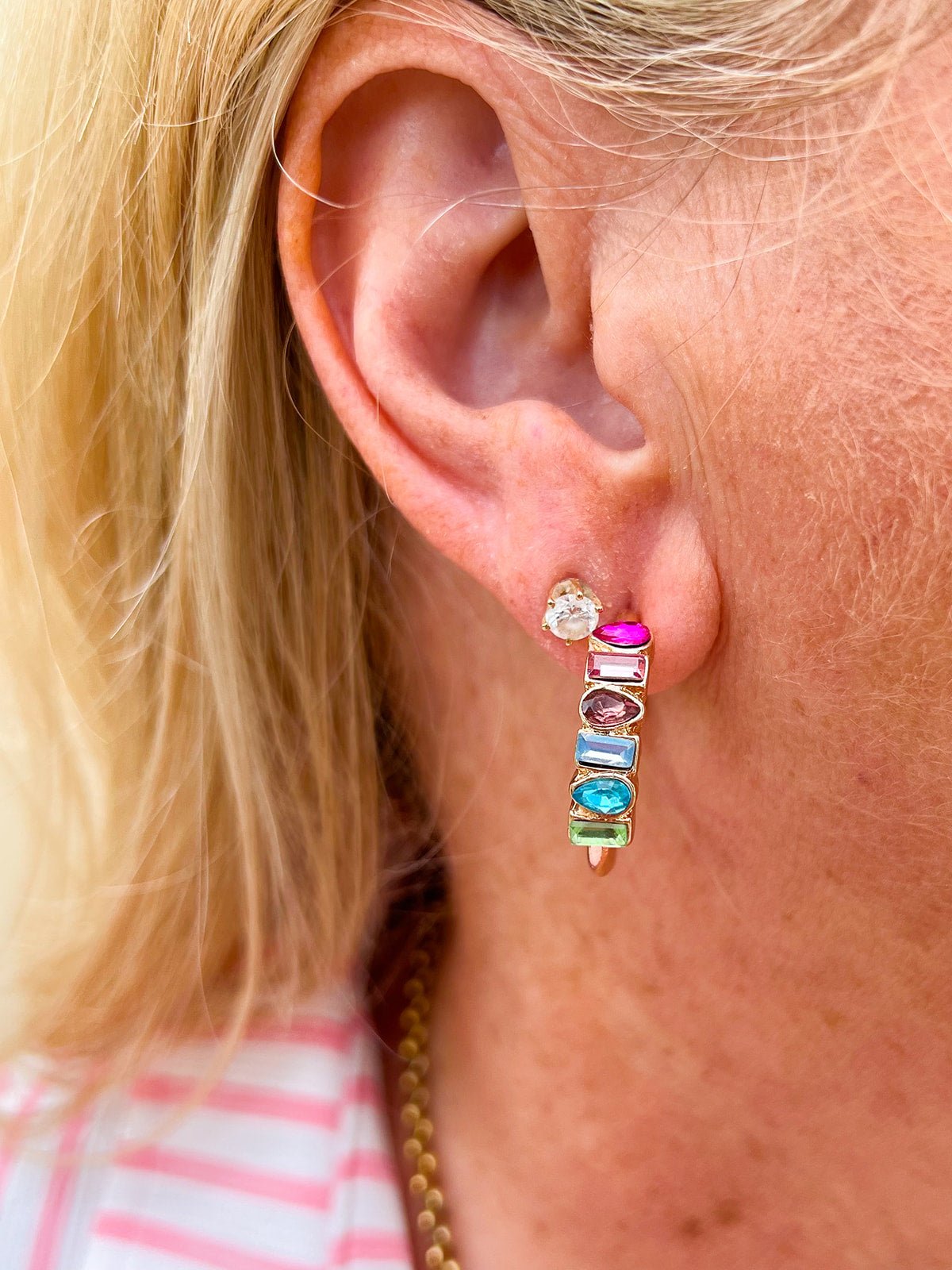 Prism Spark Rhinestone Hoop Earrings - The Pink Pineapple 850