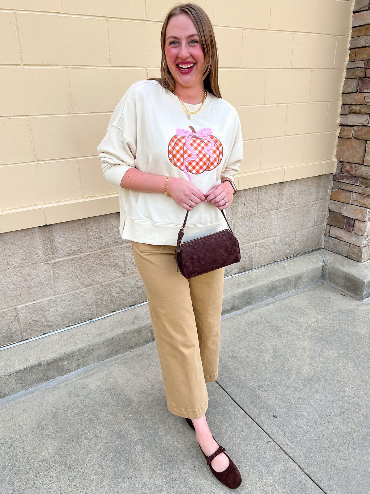 Pumpkin Bow Gingham Crewneck - The Pink Pineapple 850