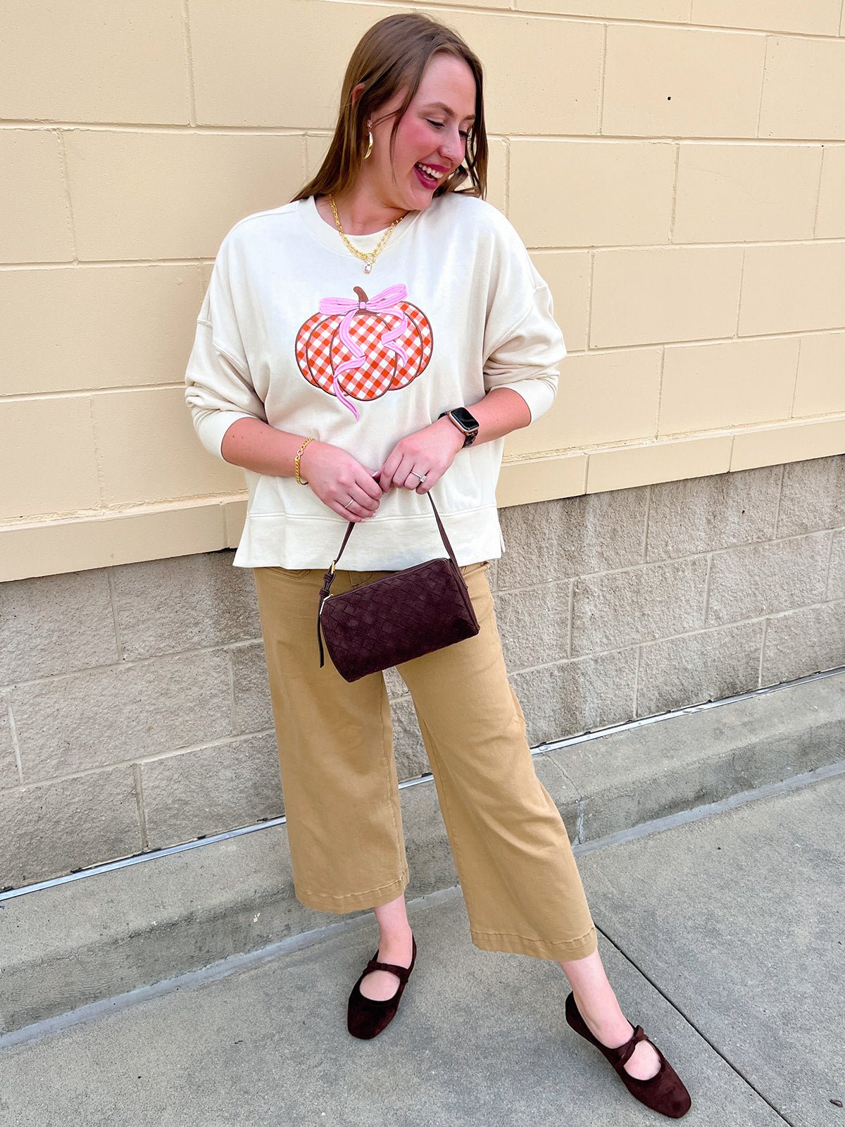 Pumpkin Bow Gingham Crewneck - The Pink Pineapple 850