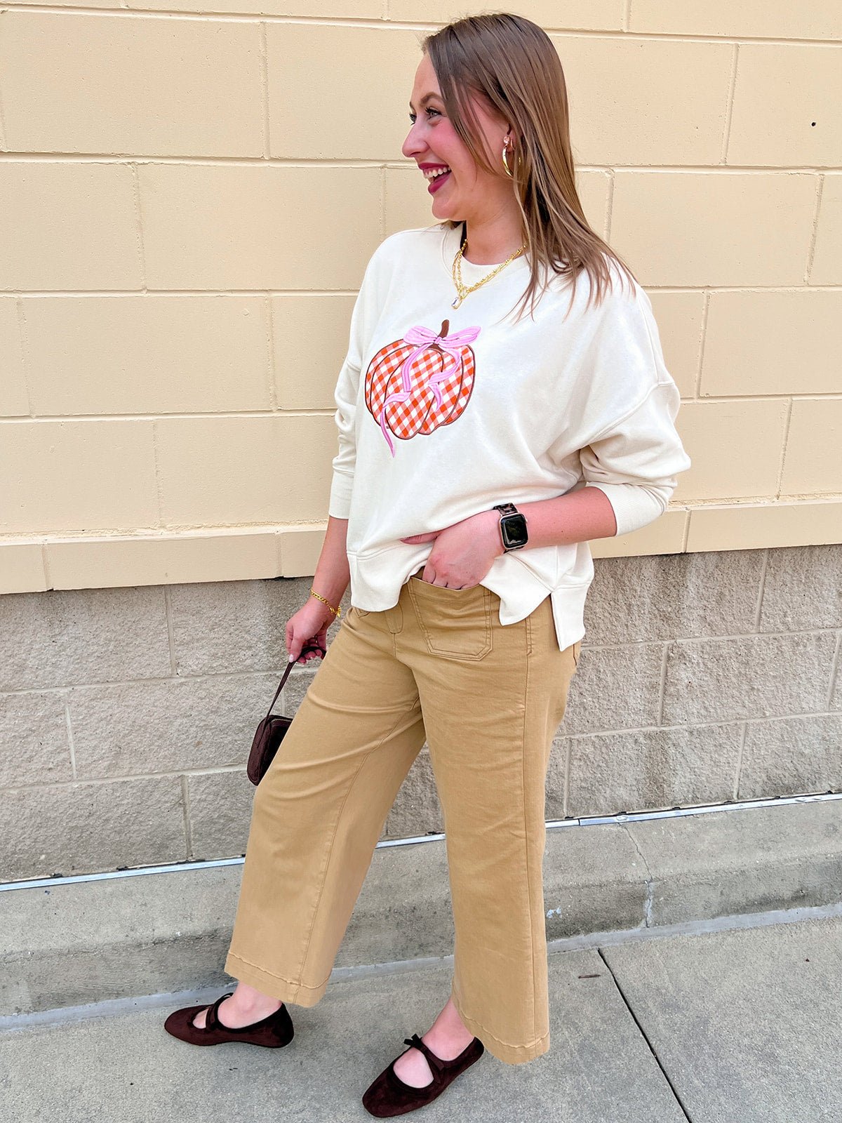 Pumpkin Bow Gingham Crewneck - The Pink Pineapple 850