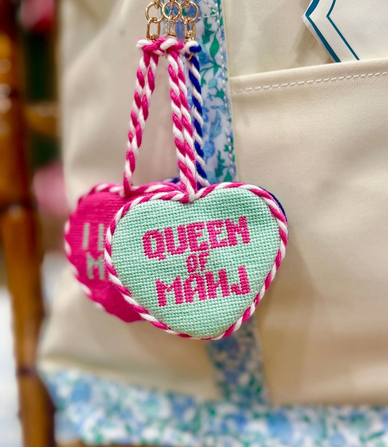Queen Of Mahjong Needlepoint Bag Charm – Mint Green - The Pink Pineapple 850