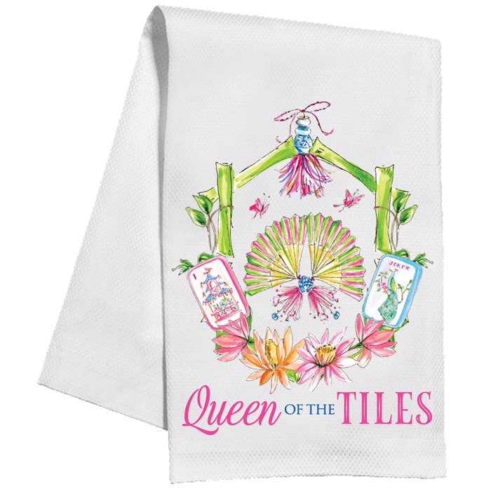 Queen Of The Tiles Mahjong Crest Bamboo Kitchen Towel - The Pink Pineapple 850