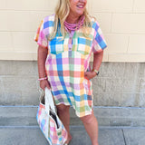 Rainbow Plaid Canvas Tote - The Pink Pineapple 850