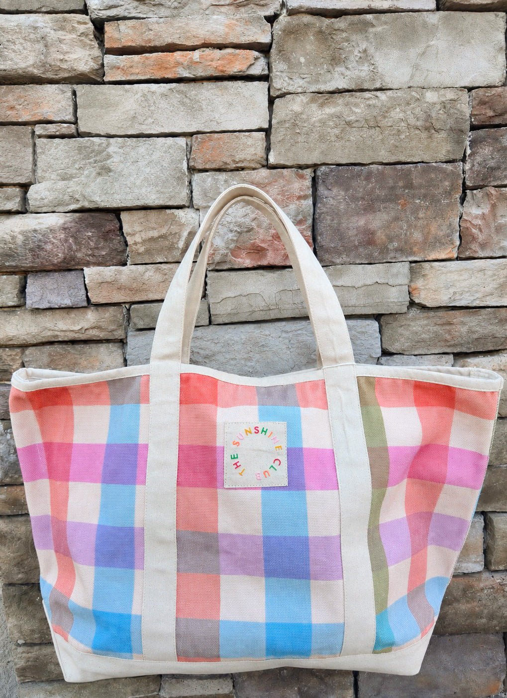 Rainbow Plaid Canvas Tote - The Pink Pineapple 850