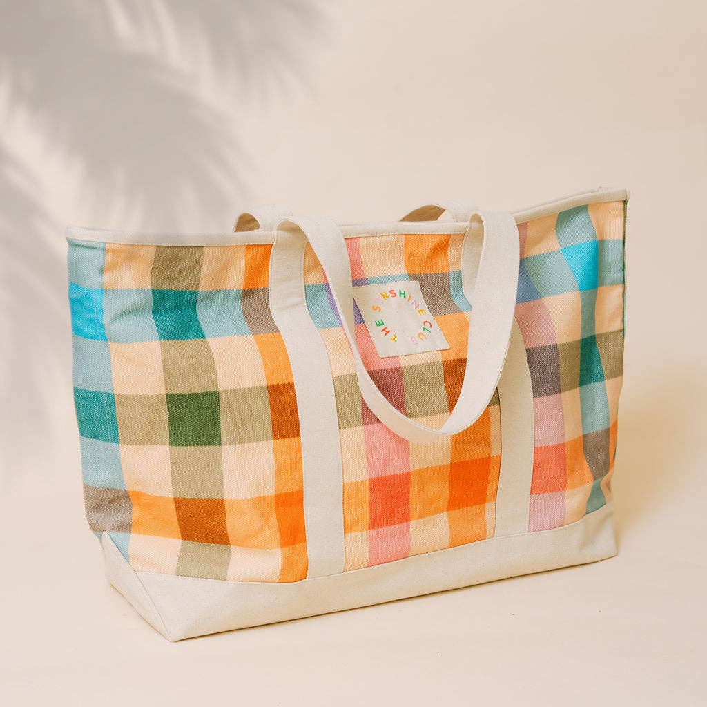 Rainbow Plaid Canvas Tote - The Pink Pineapple 850