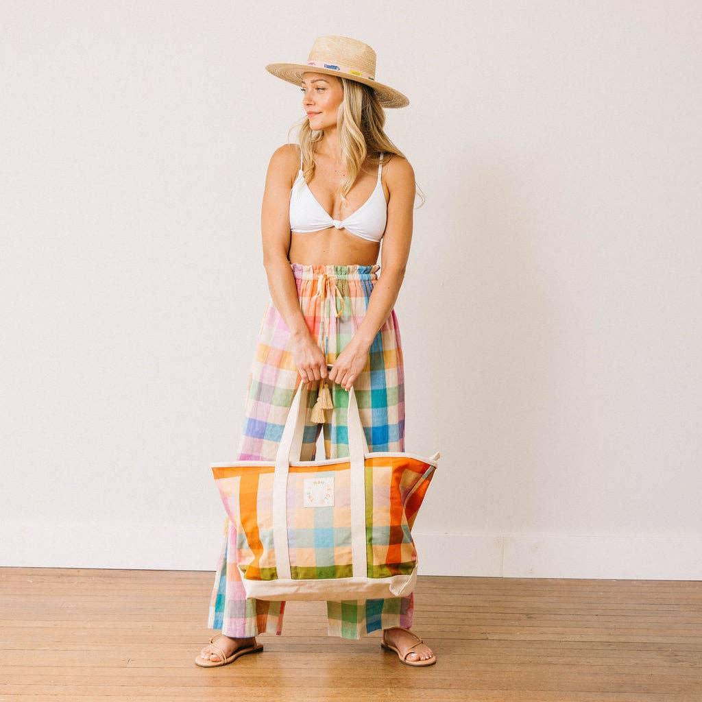 Rainbow Plaid Canvas Tote - The Pink Pineapple 850