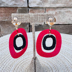 Red & Black Rattan Oval Drop Hoops - The Pink Pineapple 850