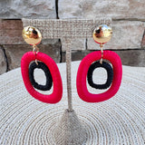 Red & Black Rattan Oval Drop Hoops - The Pink Pineapple 850