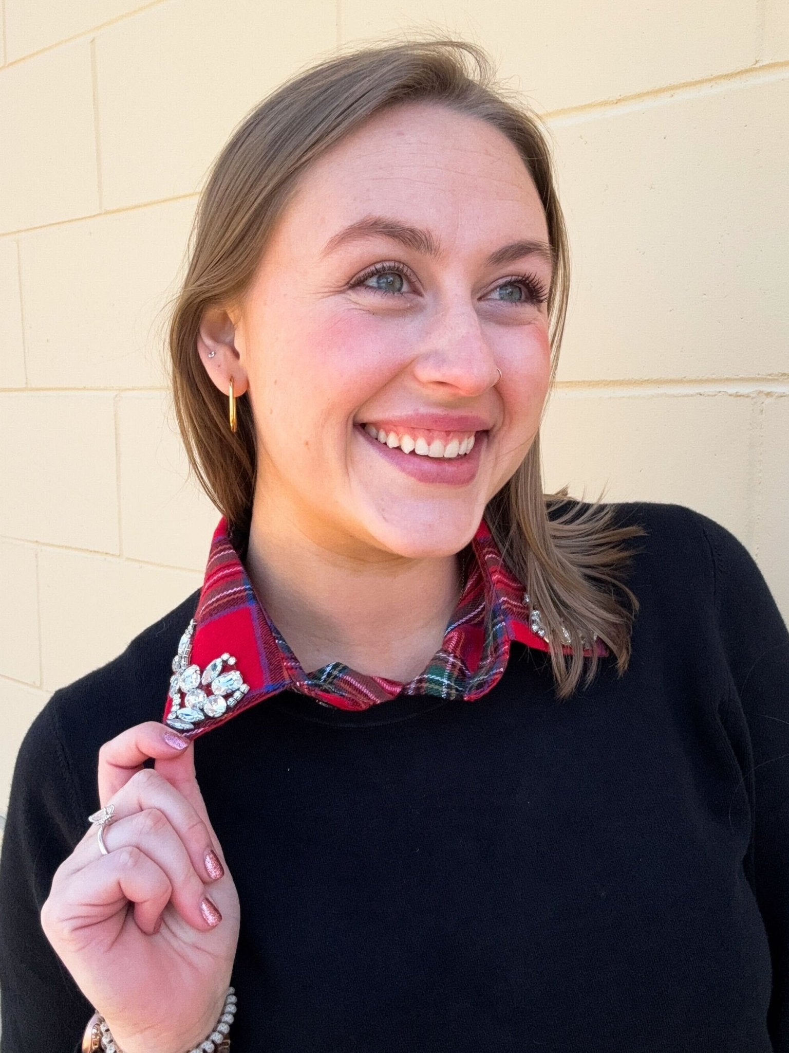 Red Plaid Faux Collar with Rhinestones - The Pink Pineapple 850
