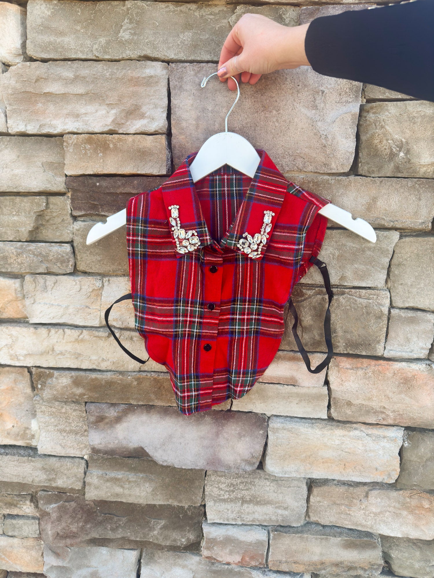 Red Plaid Faux Collar with Rhinestones - The Pink Pineapple 850