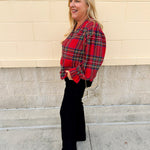 Red Ruffle Holiday Flannel Top - The Pink Pineapple 850