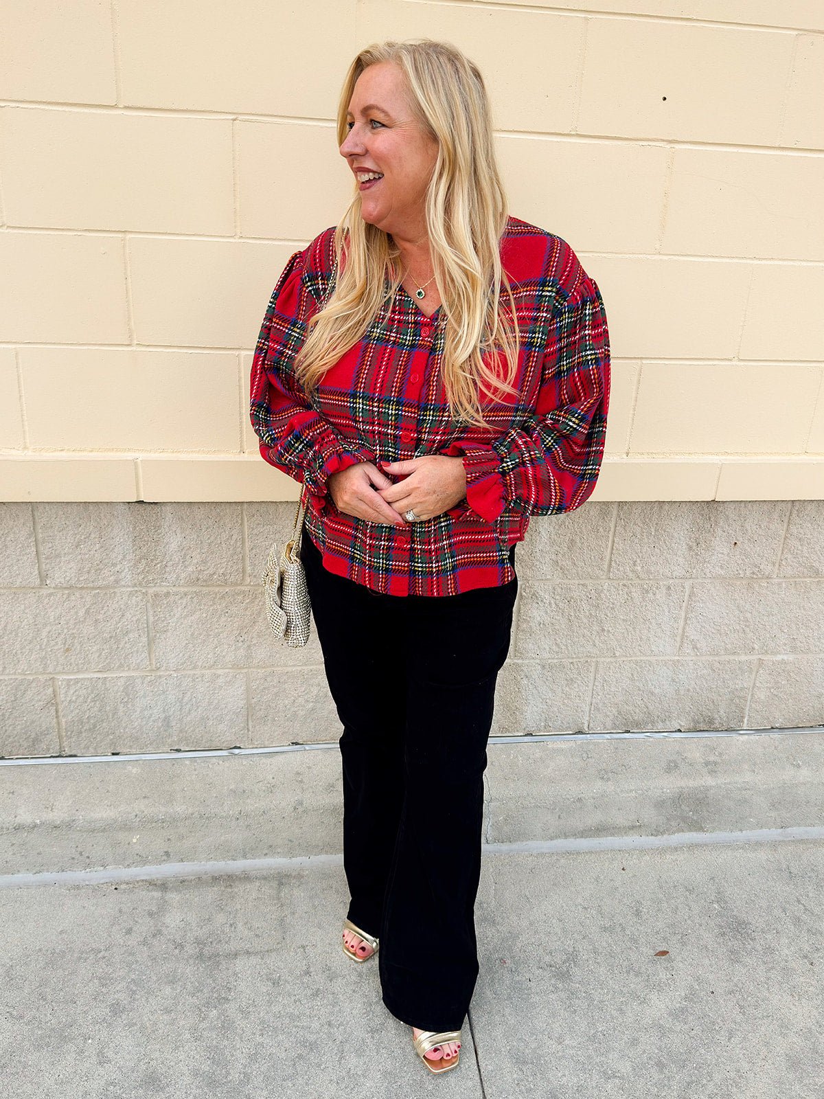 Red Ruffle Holiday Flannel Top - The Pink Pineapple 850