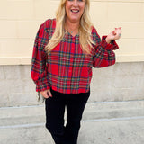 Red Ruffle Holiday Flannel Top - The Pink Pineapple 850