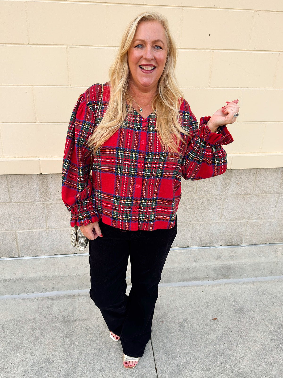 Red Ruffle Holiday Flannel Top - The Pink Pineapple 850