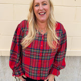 Red Ruffle Holiday Flannel Top - The Pink Pineapple 850