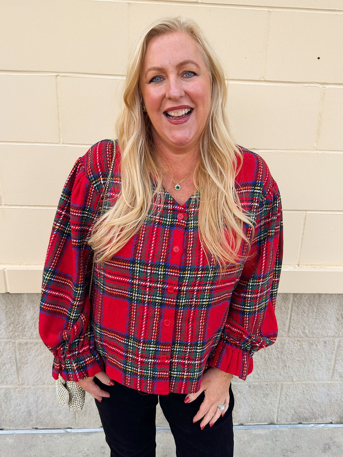 Red Ruffle Holiday Flannel Top - The Pink Pineapple 850
