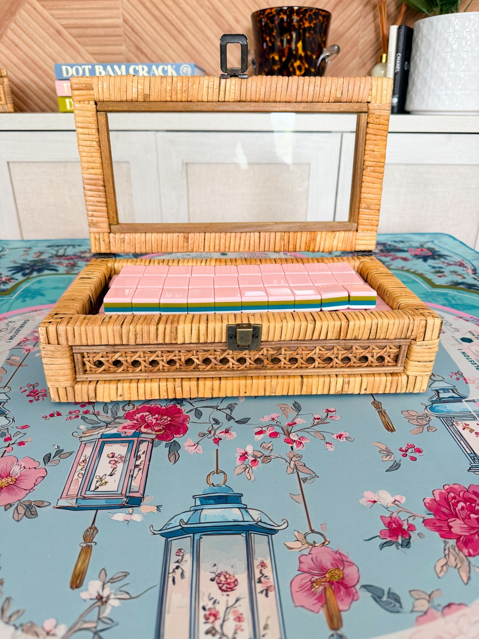 Regent Rattan Mahjong Tile Box - The Pink Pineapple 850