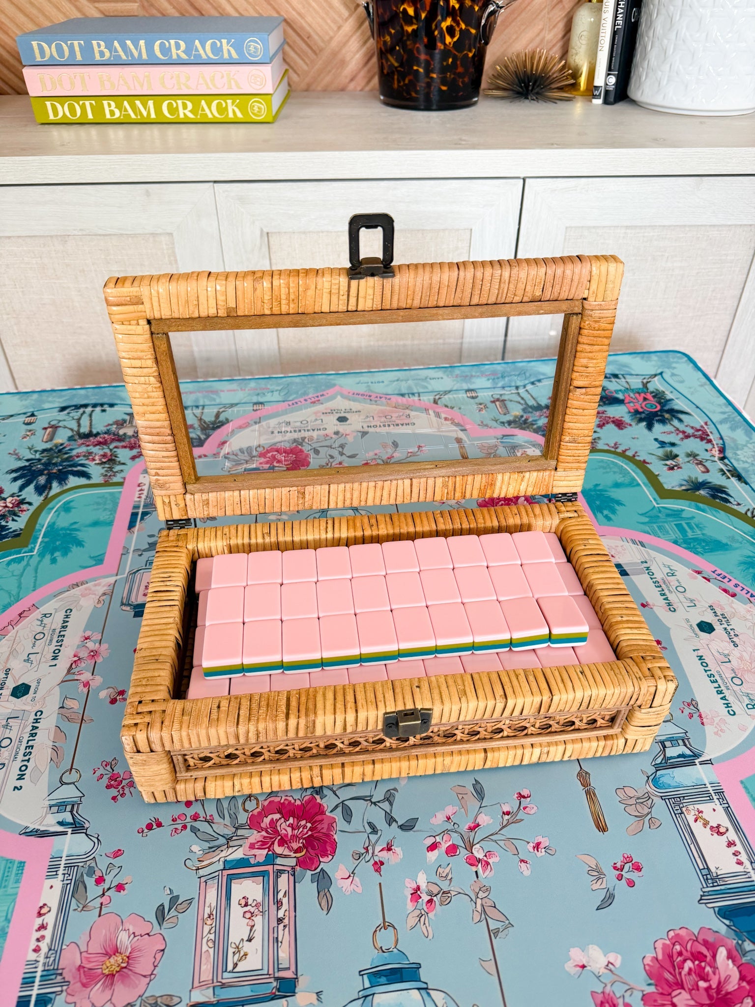 Regent Rattan Mahjong Tile Box - The Pink Pineapple 850