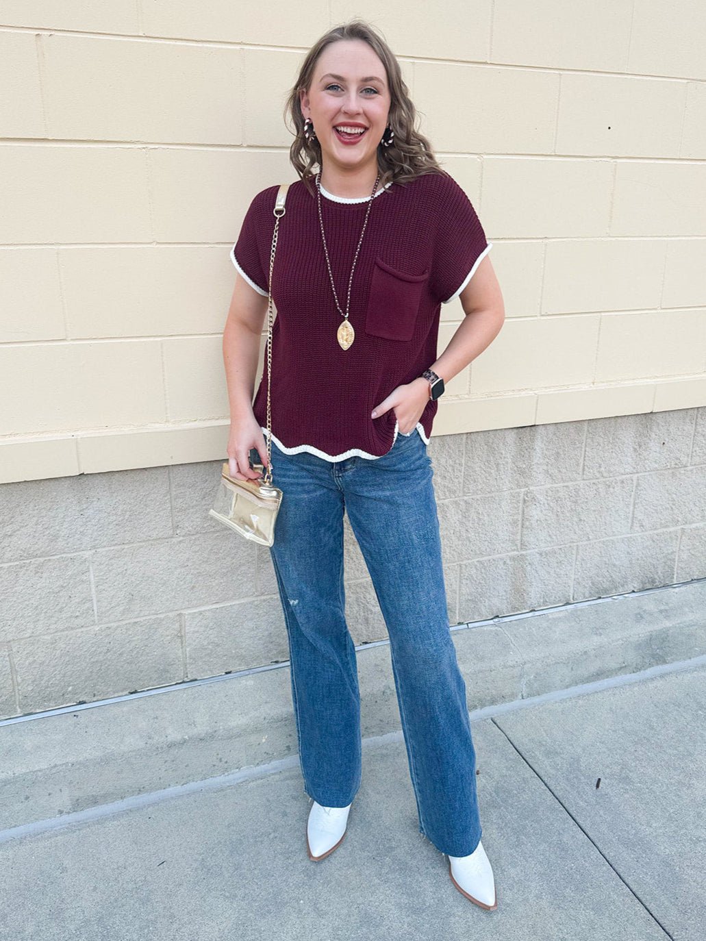 *RESTOCK* Victory Vibes Scallop Sweater Top - The Pink Pineapple 850