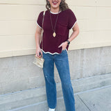 *RESTOCK* Victory Vibes Scallop Sweater Top - The Pink Pineapple 850