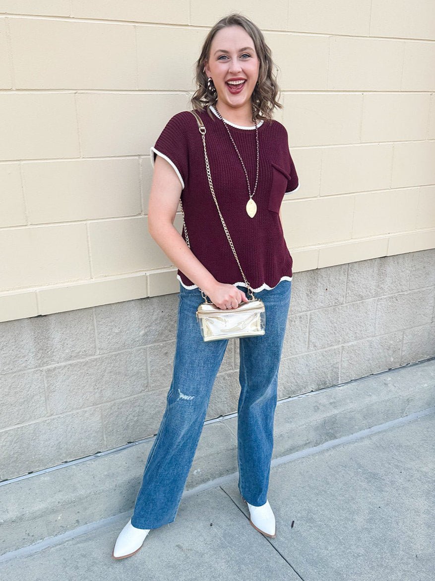 *RESTOCK* Victory Vibes Scallop Sweater Top - The Pink Pineapple 850