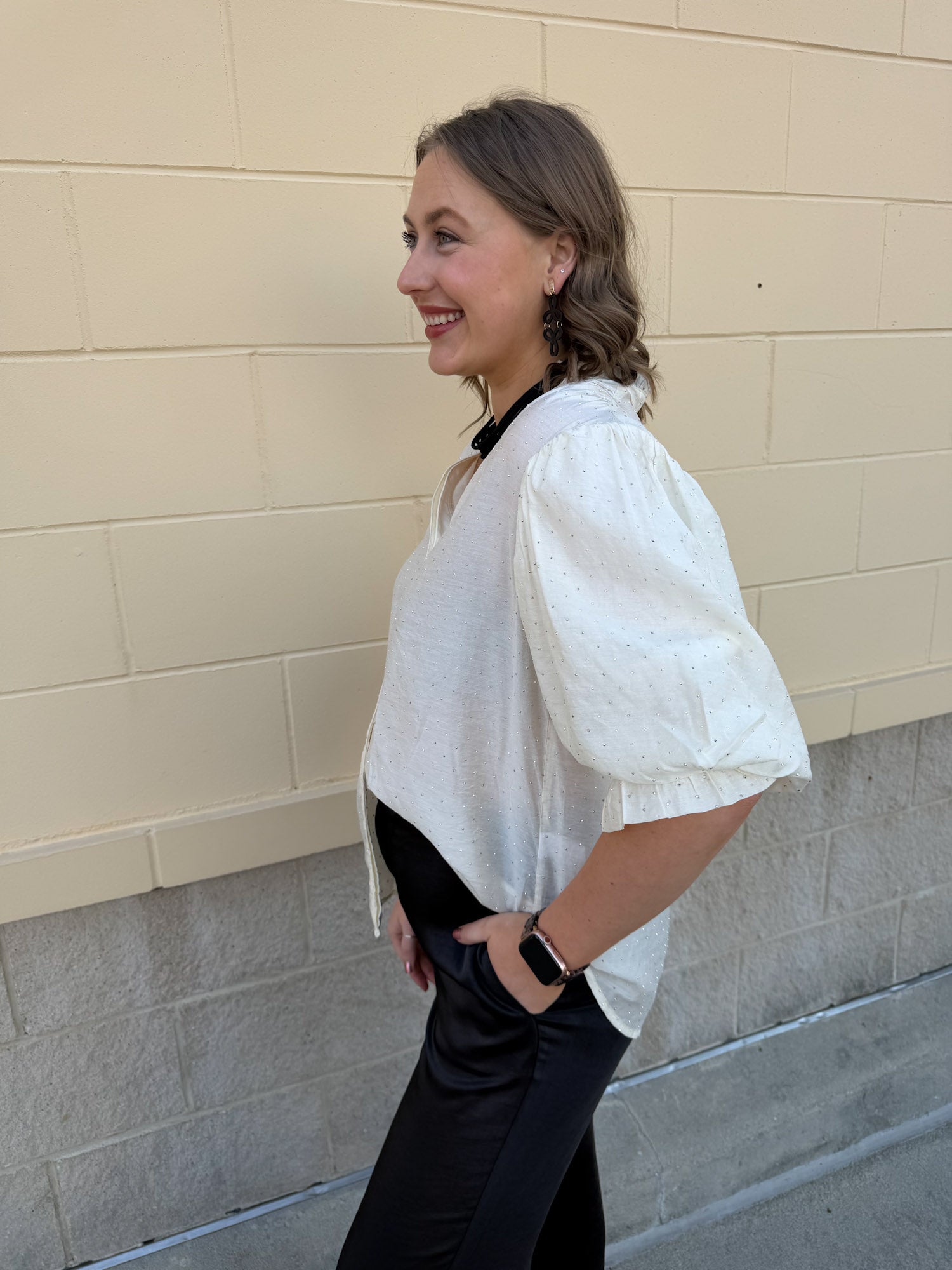 Rhinestone Reverie Blouse in Cream - The Pink Pineapple 850