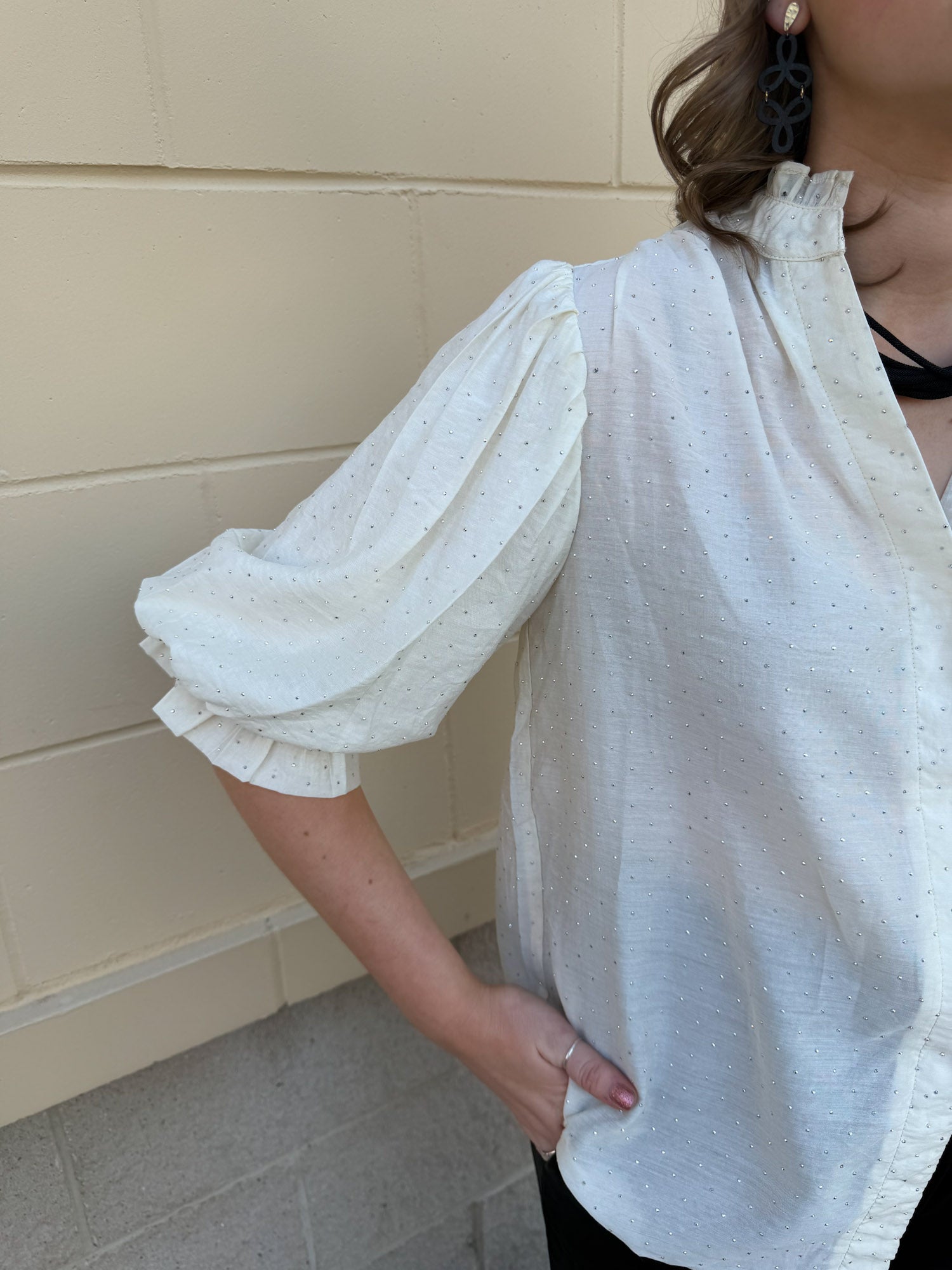 Rhinestone Reverie Blouse in Cream - The Pink Pineapple 850