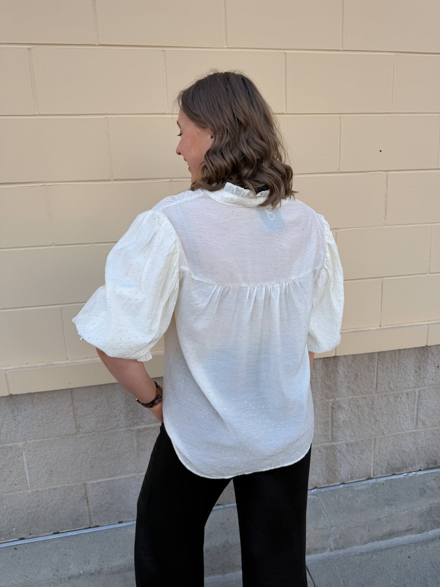 Rhinestone Reverie Blouse in Cream - The Pink Pineapple 850