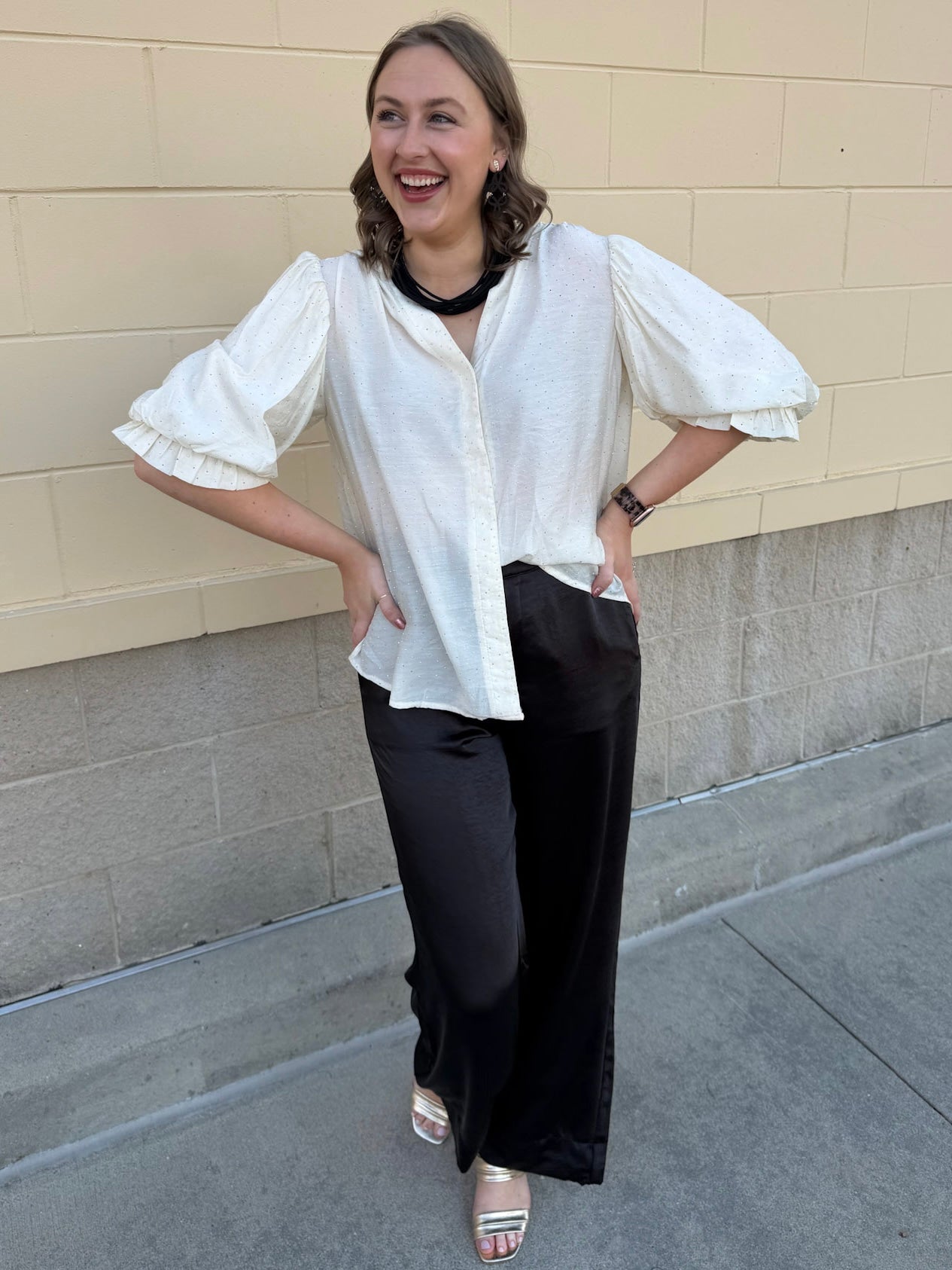 Rhinestone Reverie Blouse in Cream - The Pink Pineapple 850