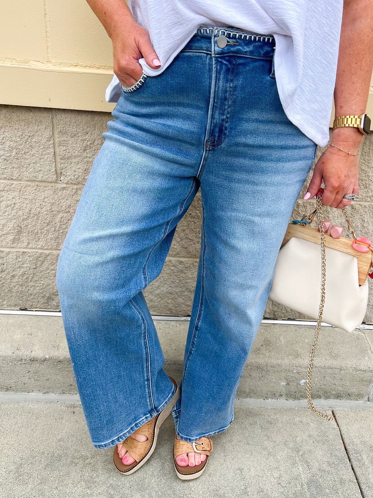[RISEN] Harbor Stitch Crop Wide Leg Jeans - The Pink Pineapple 850