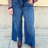 [Risen] Ocean Mid Rise - Crop Wide - Front Slit Jeans - The Pink Pineapple 850