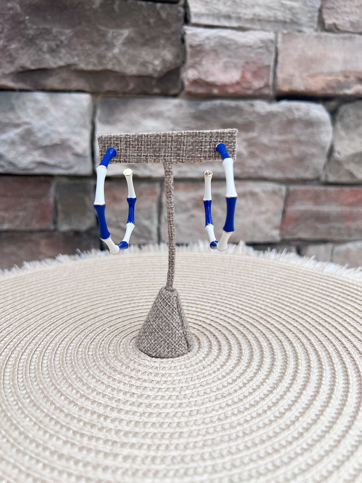Riviera Blue Stripe Hoop Earrings - The Pink Pineapple 850