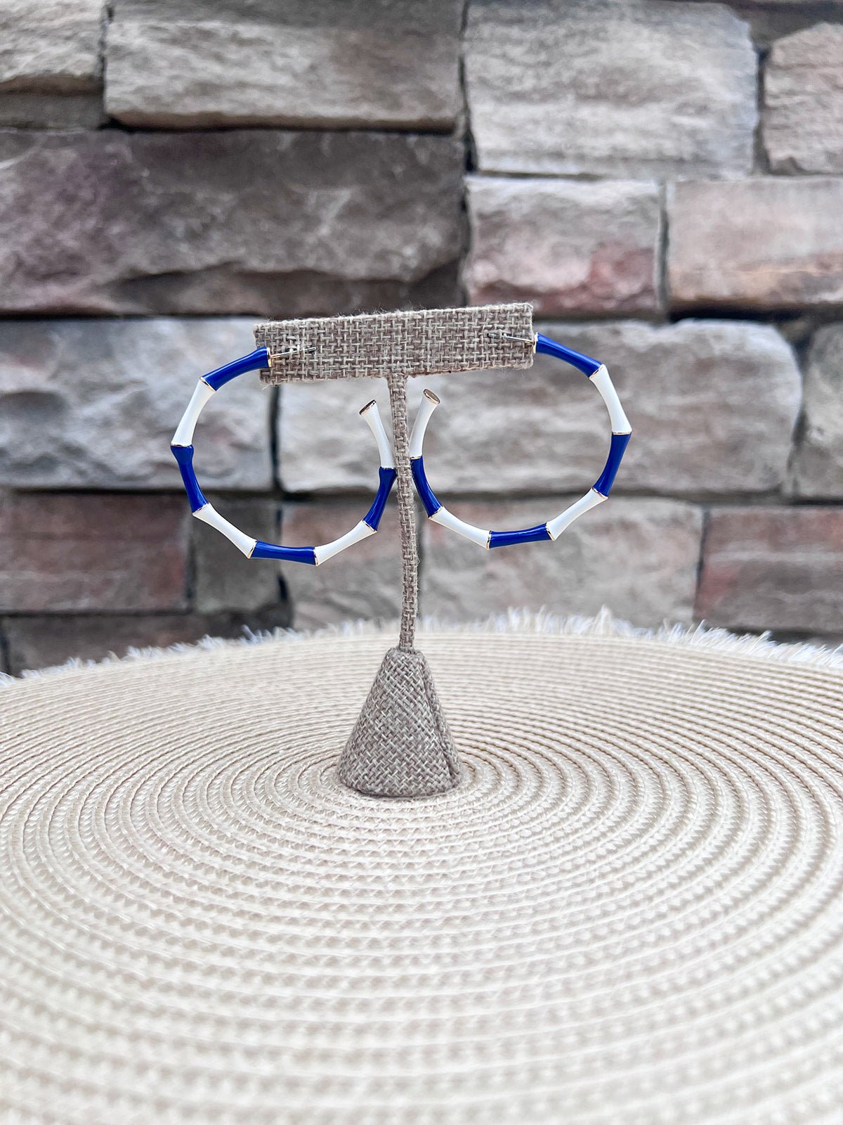Riviera Blue Stripe Hoop Earrings - The Pink Pineapple 850